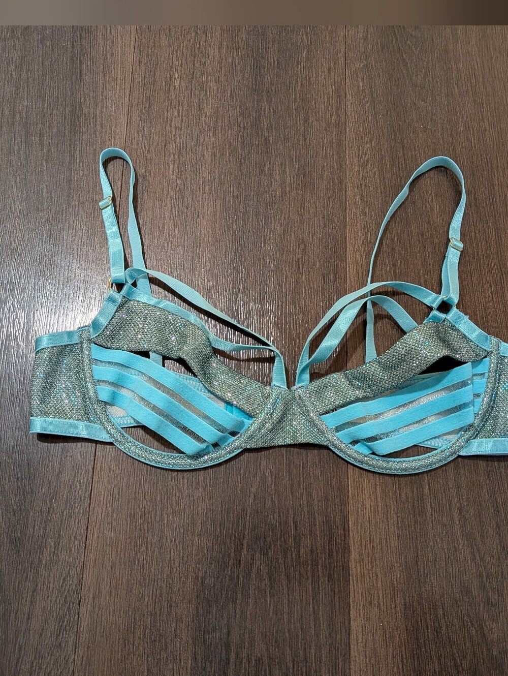 Roma Confidential sz. S teal strappy glitter bra